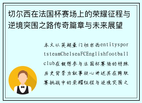 切尔西在法国杯赛场上的荣耀征程与逆境突围之路传奇篇章与未来展望